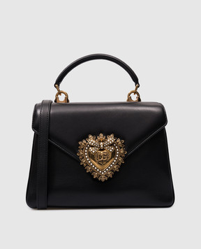 Dolce&Gabbana Чорна шкіряна сумка DEVOTION з логотипом у вінтажному стилі BB7476AF984