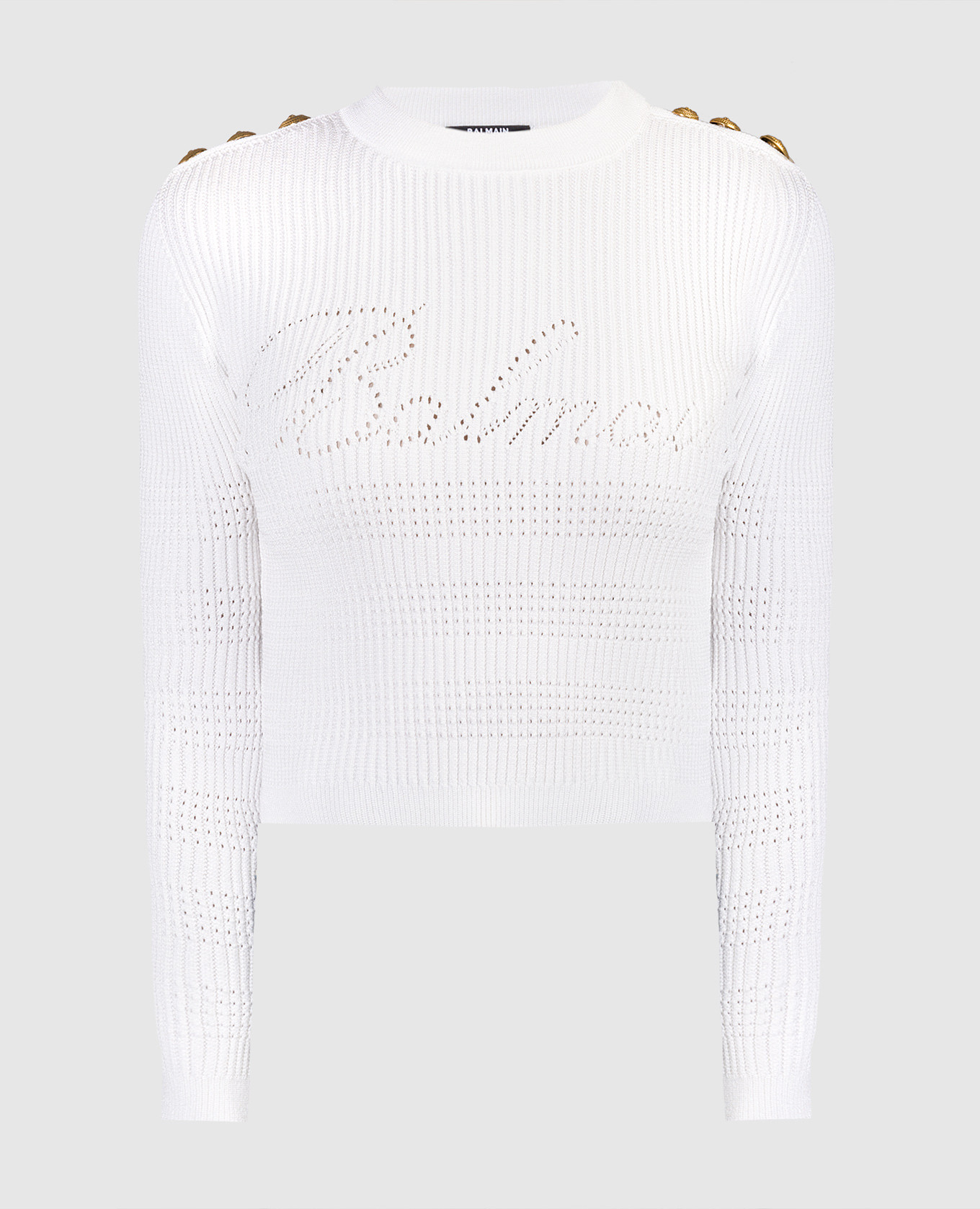 White jumper with logo pattern