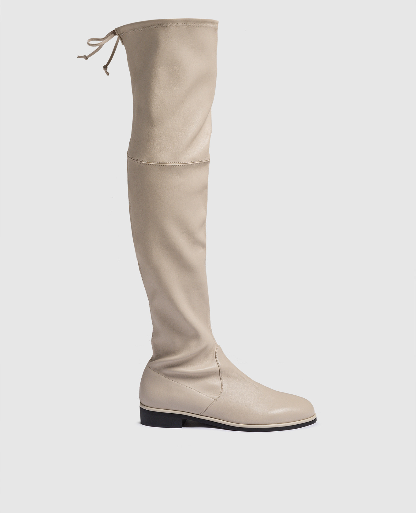 Lowland Bold beige leather ankle boots with drawstring