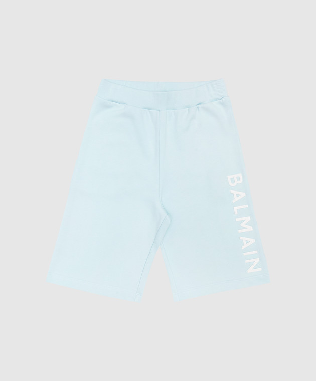 Balmain Children's blue shorts with textured logo BS6T59Z0081410