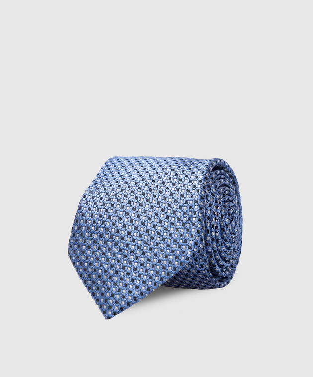 Canali Синій шовковий краватку у візерунок HJ0346189