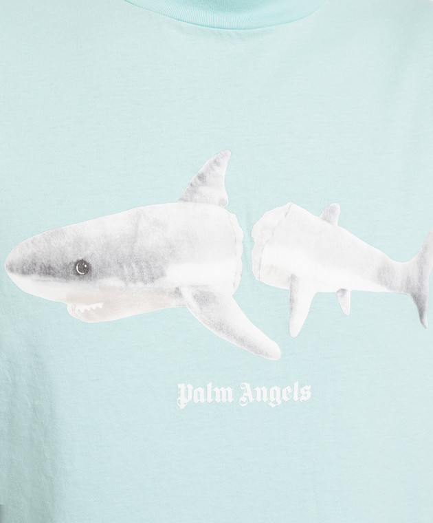 Palm Angels Голубая футболка с принтом WHITE SHARK PMAA001S23JER005 изображение 5