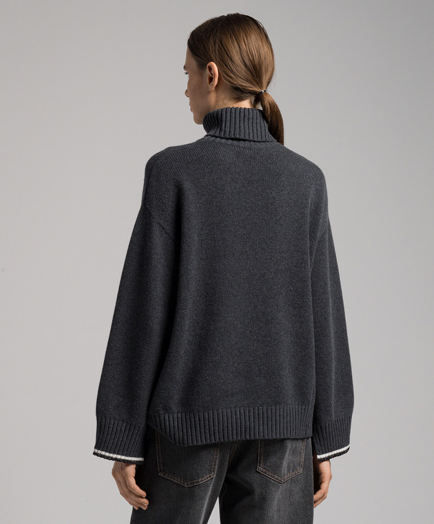 Brunello Cucinelli Серый свитер из шерсти, кашемира и шелка с цепочкой мониль и люрексом M16523403 изображение 4