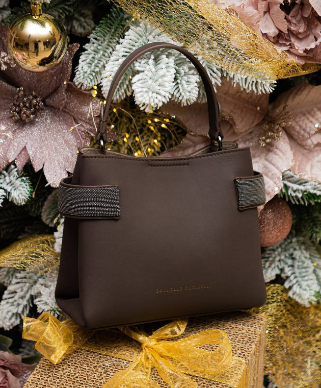 Brunello Cucinelli Коричневая кожаная сумка-мини с цепочкой мониль MBBID2499 изображение 7