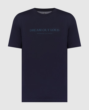 Brunello Cucinelli Синяя футболка с принтом Dream out loud M0T618441