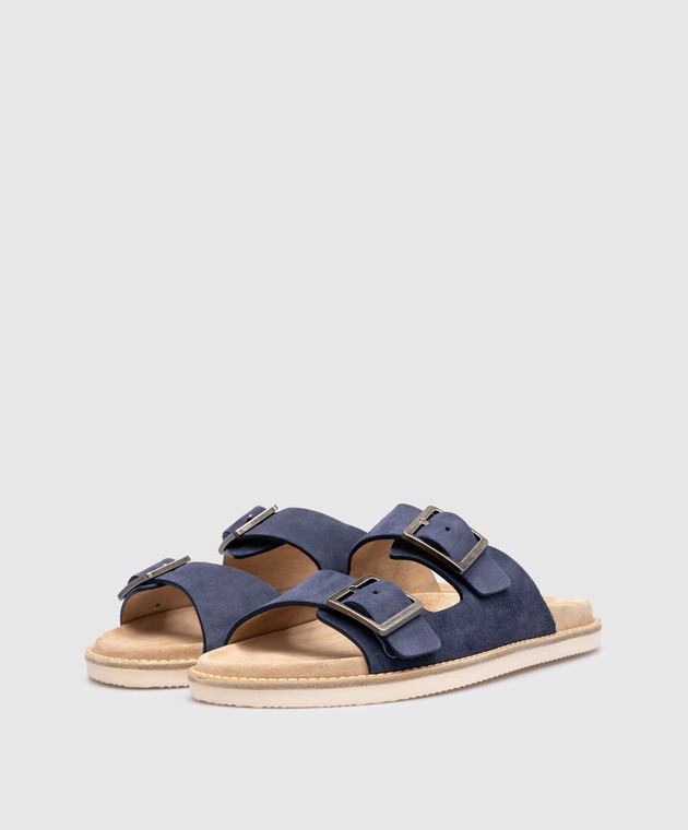 Brunello Cucinelli Сині замшеві шльопанці MZUSILY235 зображення 2