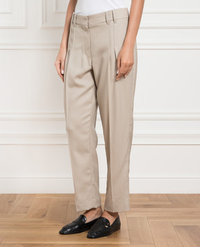 Brunello Cucinelli Бежевые брюки из шерсти с цепочкой мониль MP549P8362