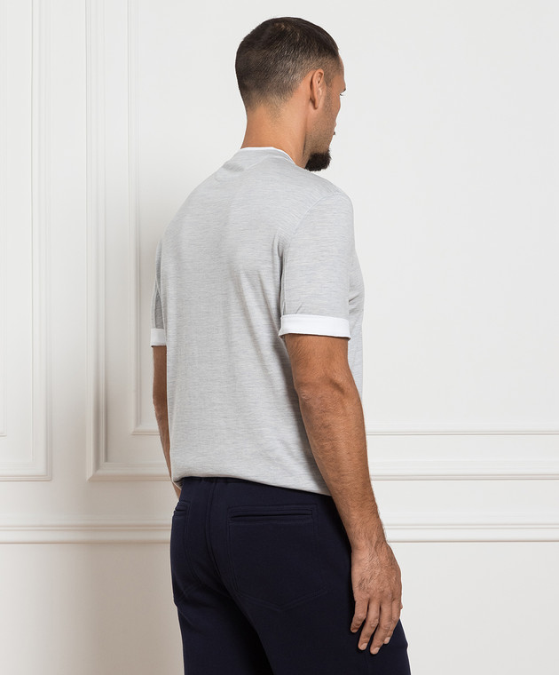 Brunello Cucinelli Серая меланжевая футболка с эффектом наложения слоев MTS377427 изображение 4