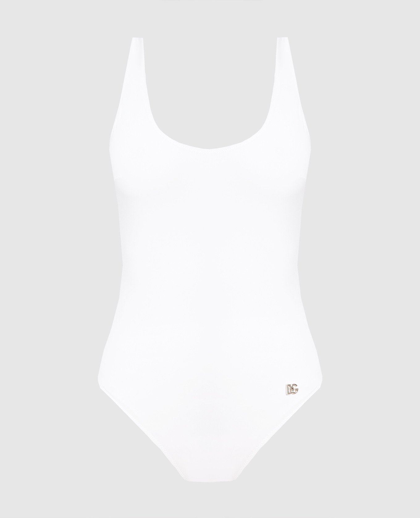 White swimsuit with metallic DG logo