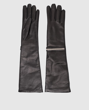 Peserico Чорні шкіряні рукавички з ланцюжком моніль E37073C0R09951