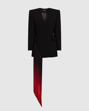David Koma Чорна сукня міні з вовни з бахромою PF22DK56TJD