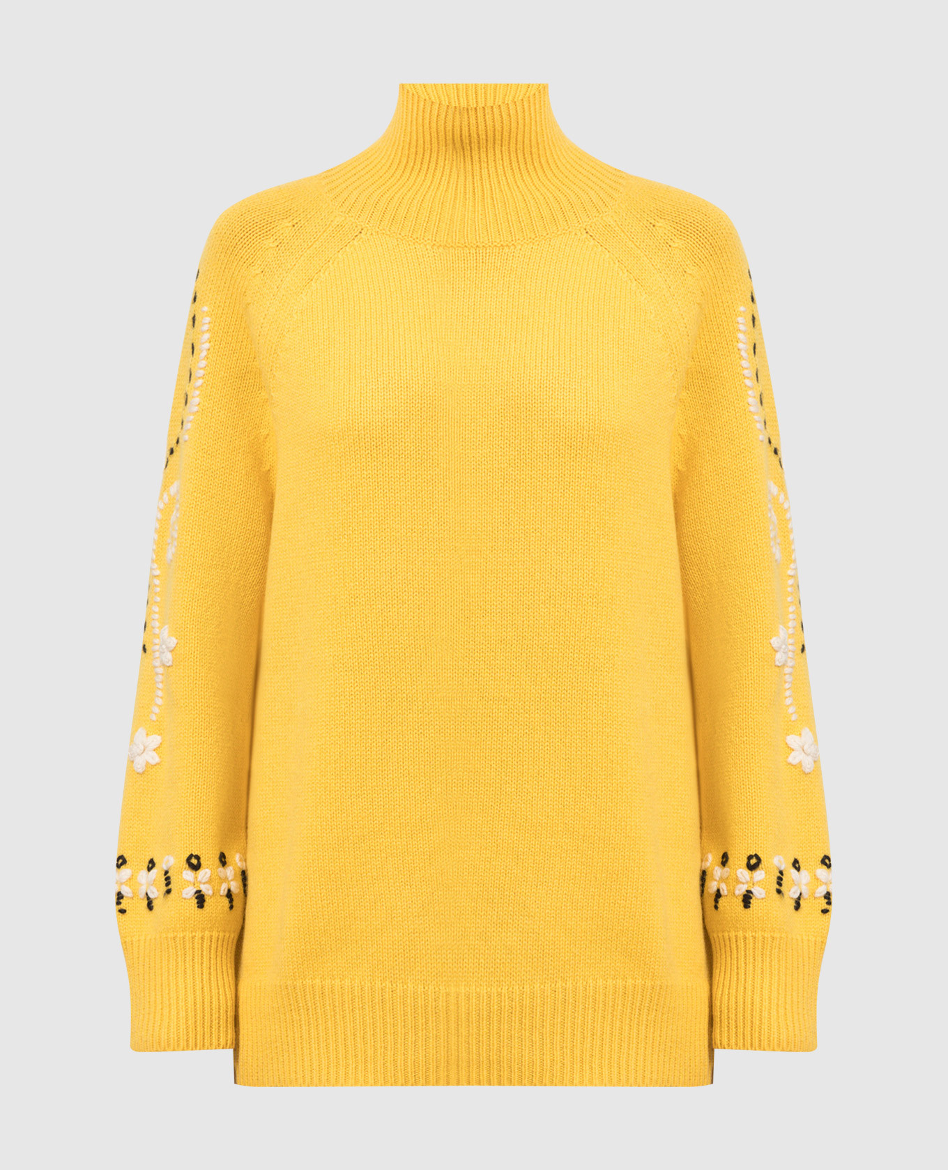 Желтый  свитер из шерсти и кашемира с контрастной вышивкой