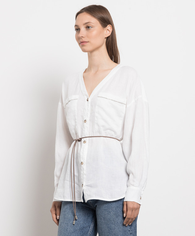 Peserico White linen blouse with monil chain S06113T00A01617 image 3
