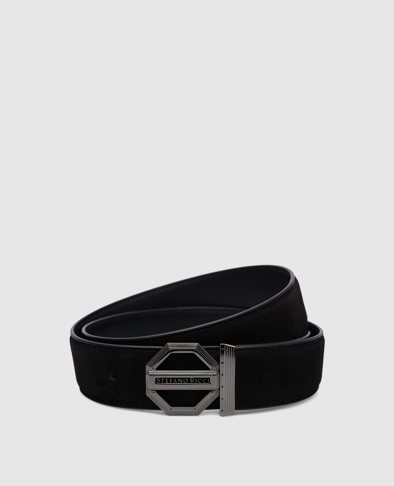 Black suede belt with logo