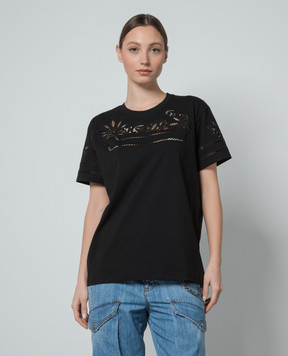Ermanno Scervino Чорна футболка з мереживом D442L329DUX