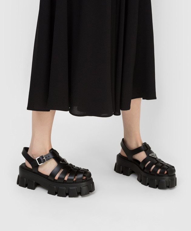 Prada Черные босоножки с логотипом 1X853M3LKK изображение 2