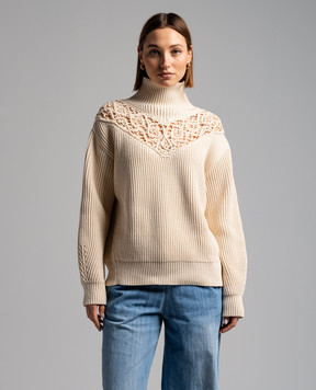 Jil Sander Бежевий светр з ажурною вишивкою J02GP0169J15389