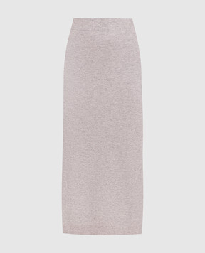 Brunello Cucinelli Светло-серая меланжевая юбка из шерсти, кашемира и шелка с разрезом M16134599