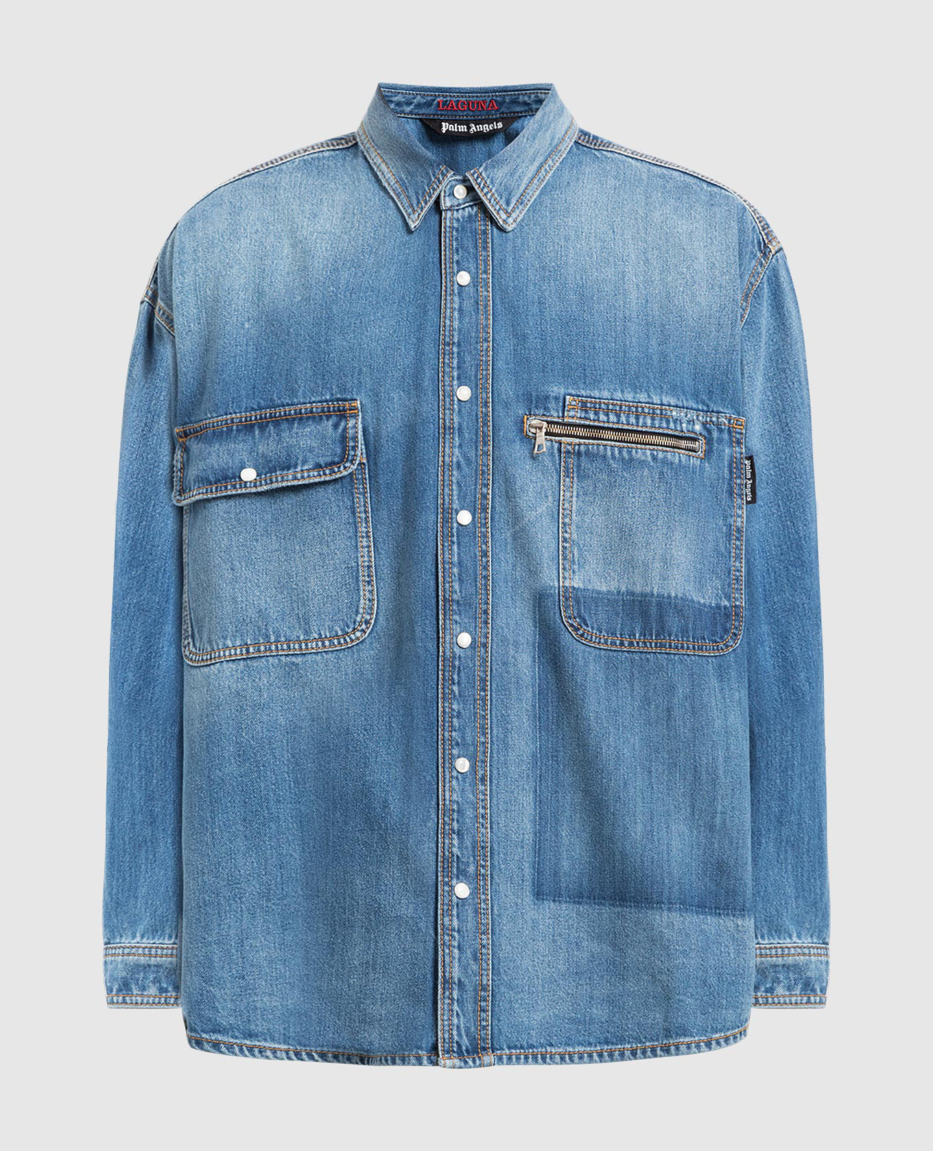 

Джинсовая рубашка с вышивкой логотипа, Синий, Рубашки