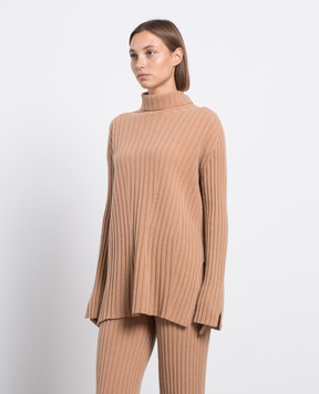 Twinset Коричневий светр з вовни та кашеміра в рубчик 232TP3201