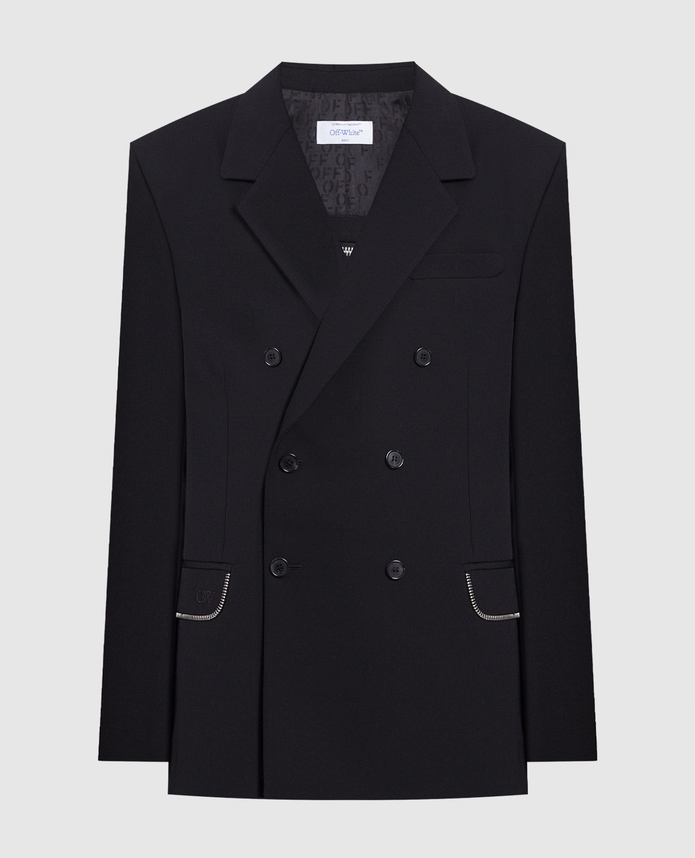 Черный двухбортный пиджак из шерсти