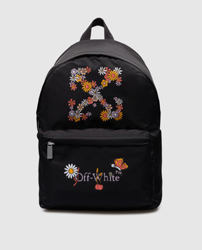 Off-White Детский черный рюкзак с принтом Funny Flowers OGNB001S24FAB001