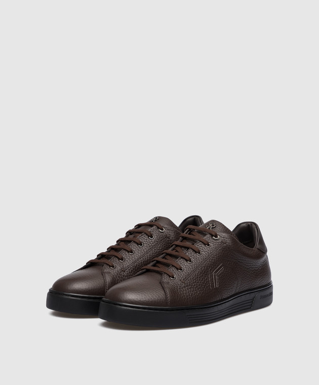 Stefano Ricci - Dark Brown Logo Embossed Leather Sneakers UF50G5139VDWY ...