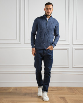 Cashmere&Whiskey Синий свитер из шерсти в фактурный узор PL007