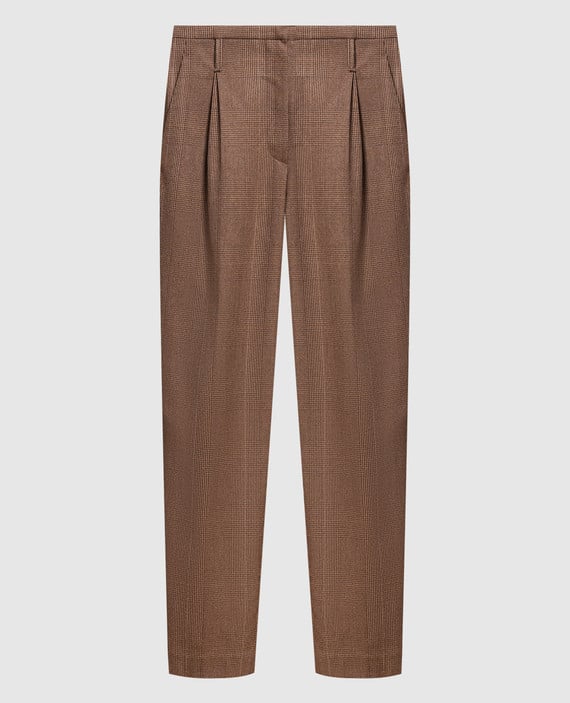 Brown plaid trousers with eco-brass