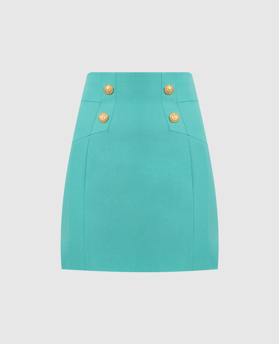 Green wool skirt with branded rivets
