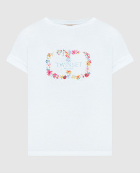 Twinset Белая футболка с вышивкой цветочного логотипа 241TP2214