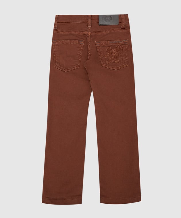 Stefano Ricci Children's brown jeans with logo embroidery YST84000301299 image 2