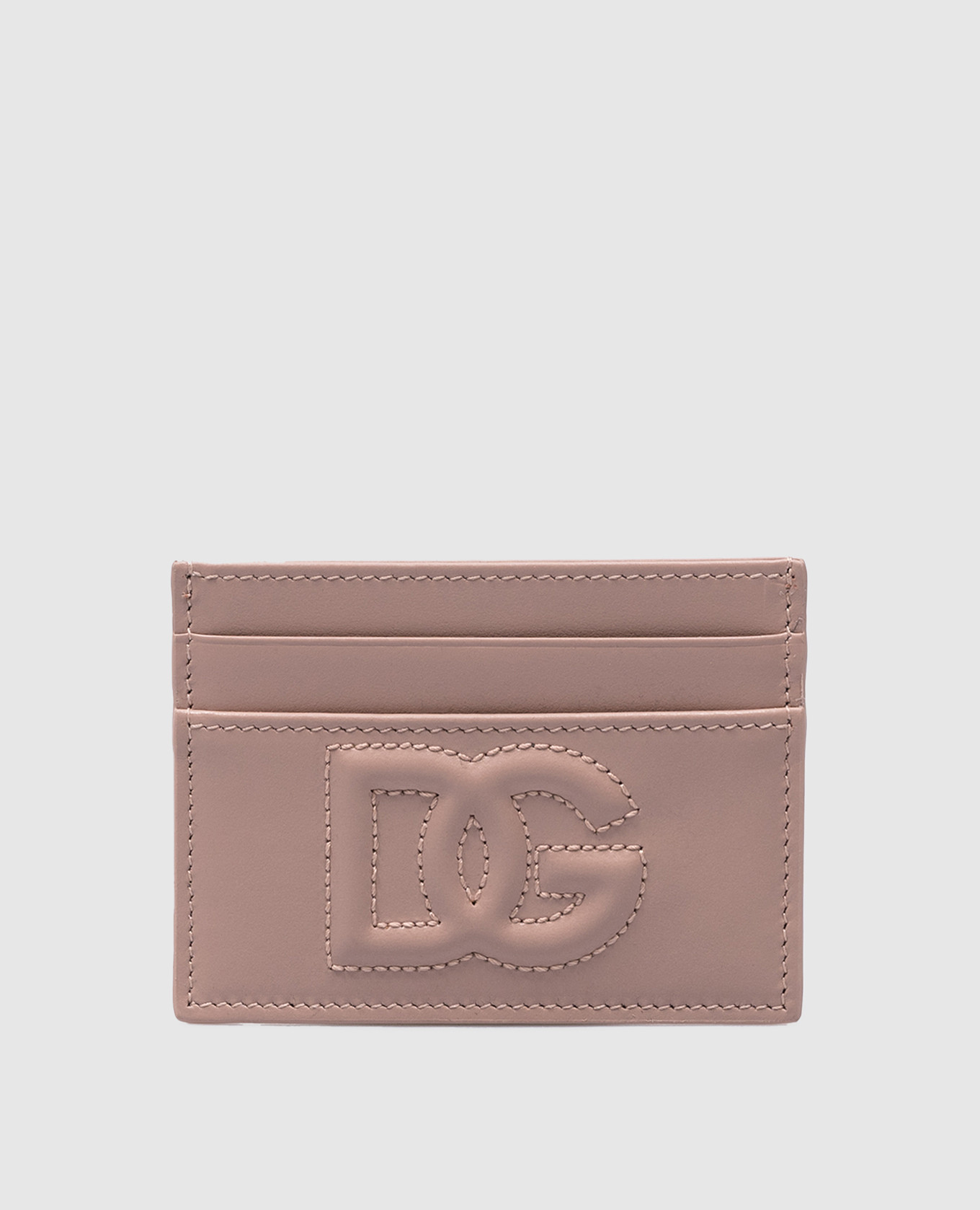 Beige leather card holder with DG logo