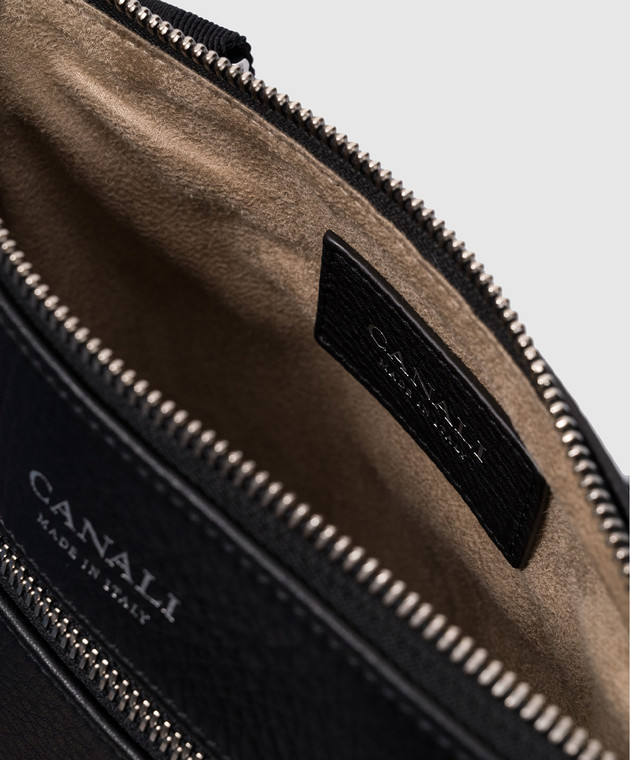 Canali Черная кожаная сумка через плечо с логотипом NA00134P226101 изображение 4