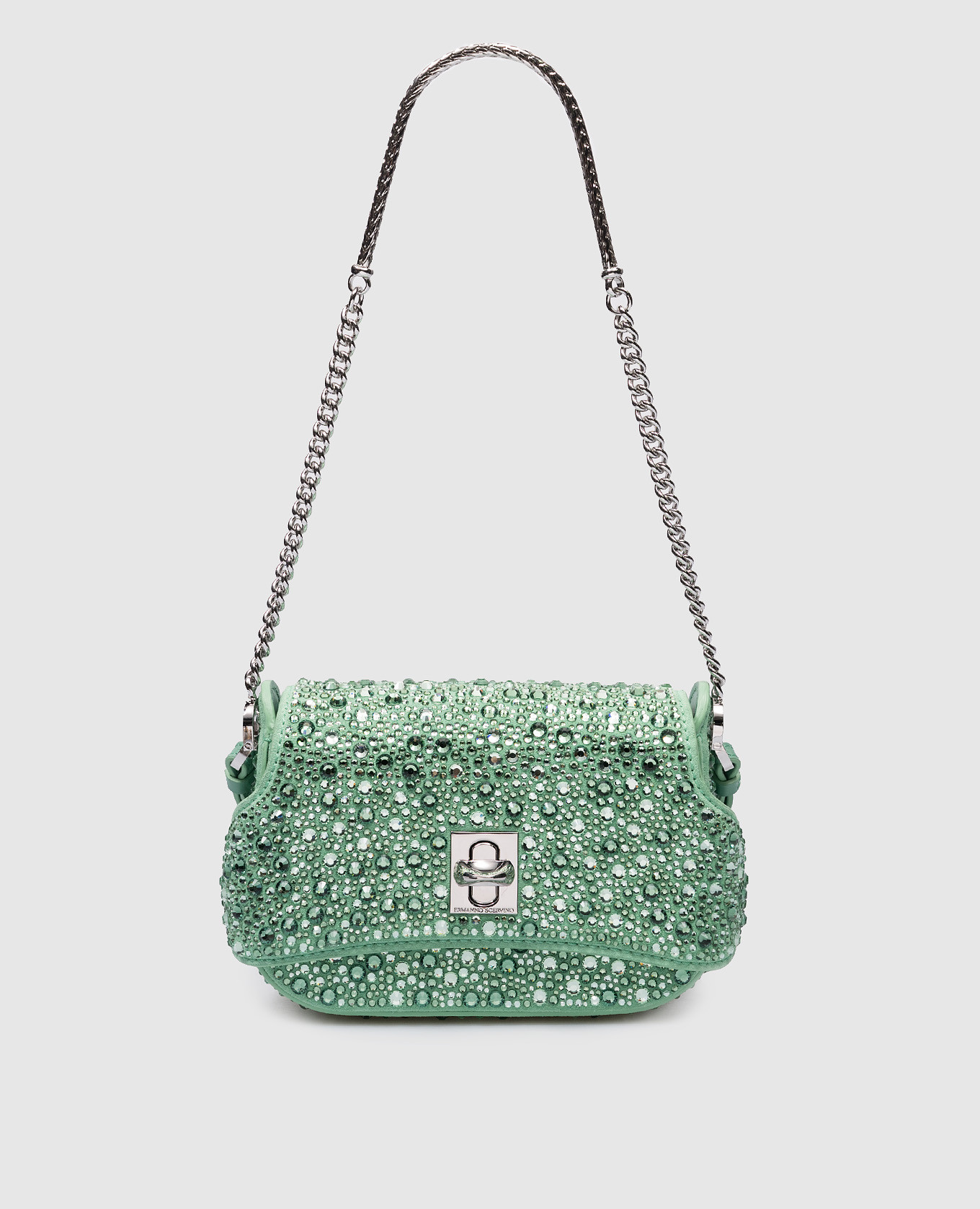 Audrey crossbody bag in green suede with crystals