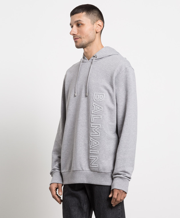Balmain Gray hoodie with textured logo AH1JT046BC22 изображение 3