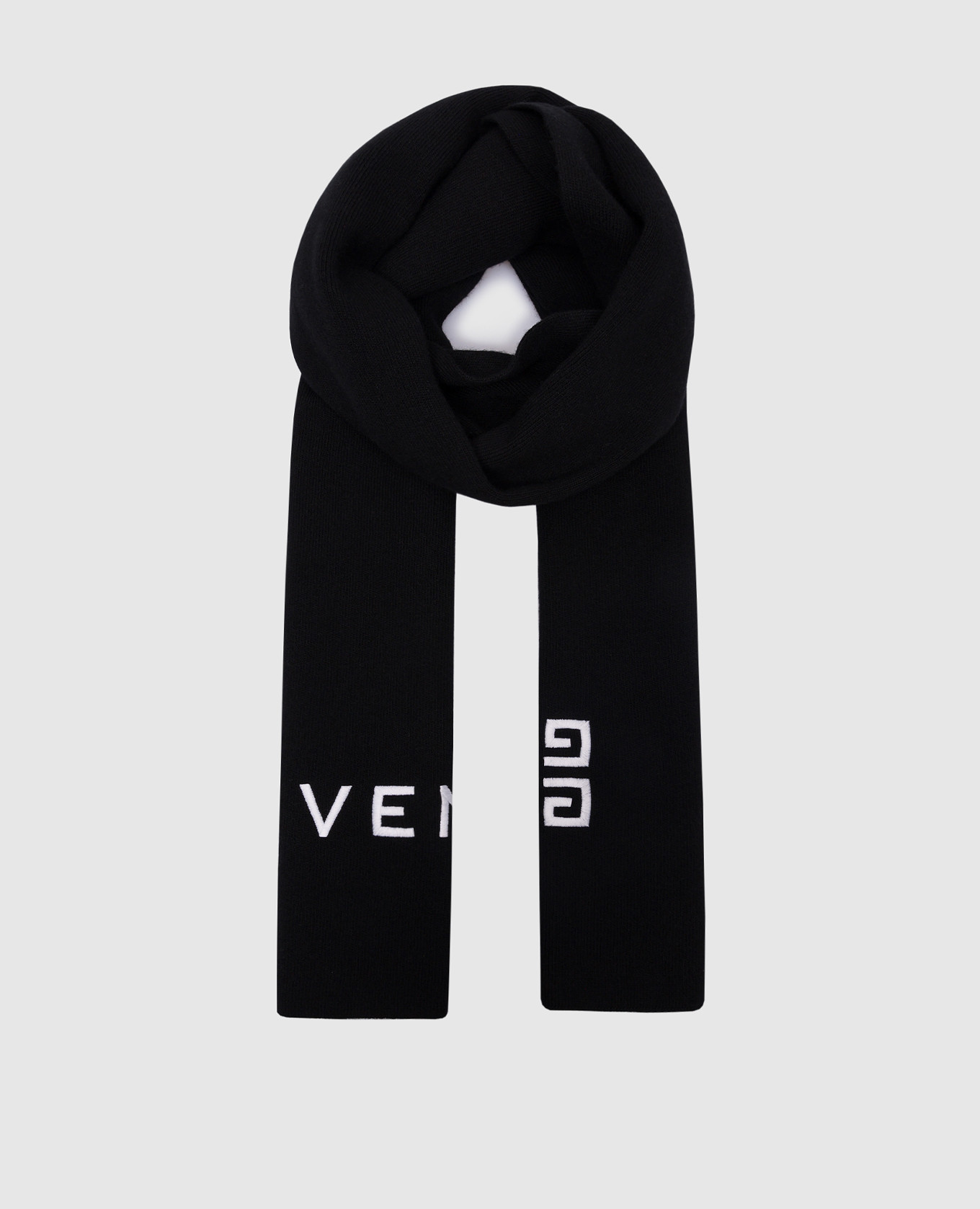 Черный шарф из шерсти и кашемира с контрастной вышивкой логотипа