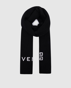 Givenchy Черный шарф из шерсти и кашемира с контрастной вышивкой логотипа GV4018U7121