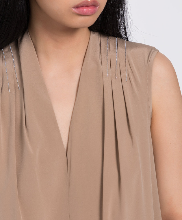 Peserico Темно-бежева шовкова блуза з ланцюжками S0861807325 зображення 5