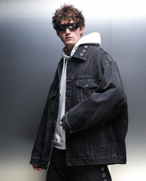 Off-White Сіра джинсова куртка з люверсами OMYE090F23DEN008