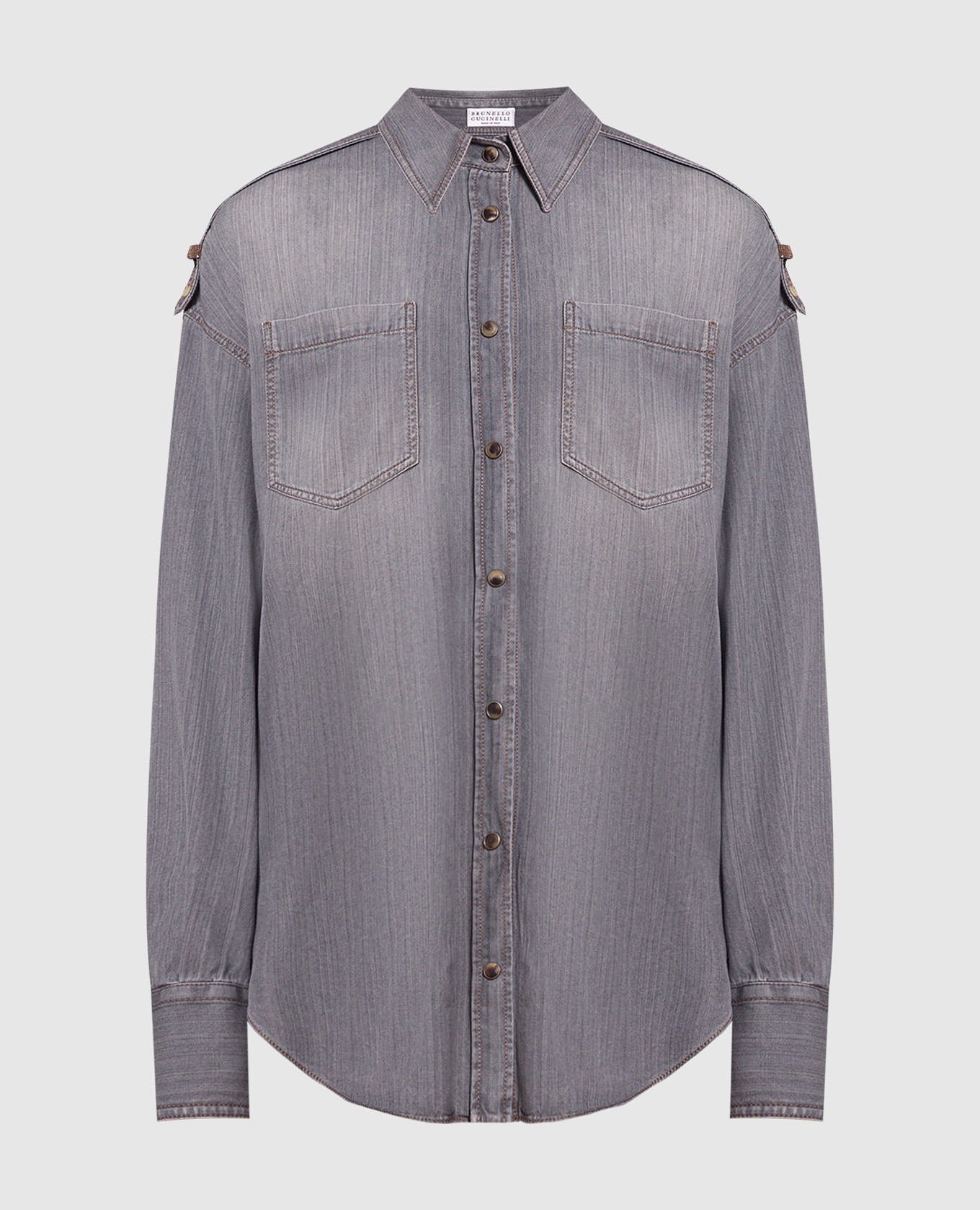 

Серая джинсовая рубашка с цепочкой мониль, Серый, Рубашки