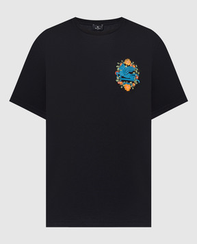 Etro Черная футболка с вышивкой логотипа Pegaso WRJB0006AC036