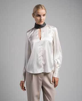 Brunello Cucinelli Белая блуза из шелка с цепочкой мониль M0C59BF914