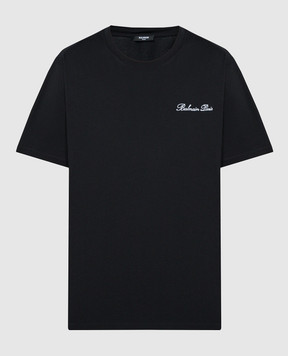 Balmain Чорна футболка з вишивкою логотипа CH1EG010BC68