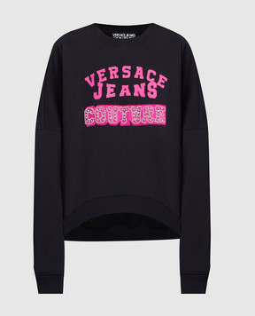 Versace Jeans Couture Черный свитшот с принтом логотипа и кристаллами. 75HAIE07CF00E