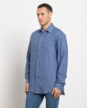 Loro Piana Синяя рубашка из льна FAF2545