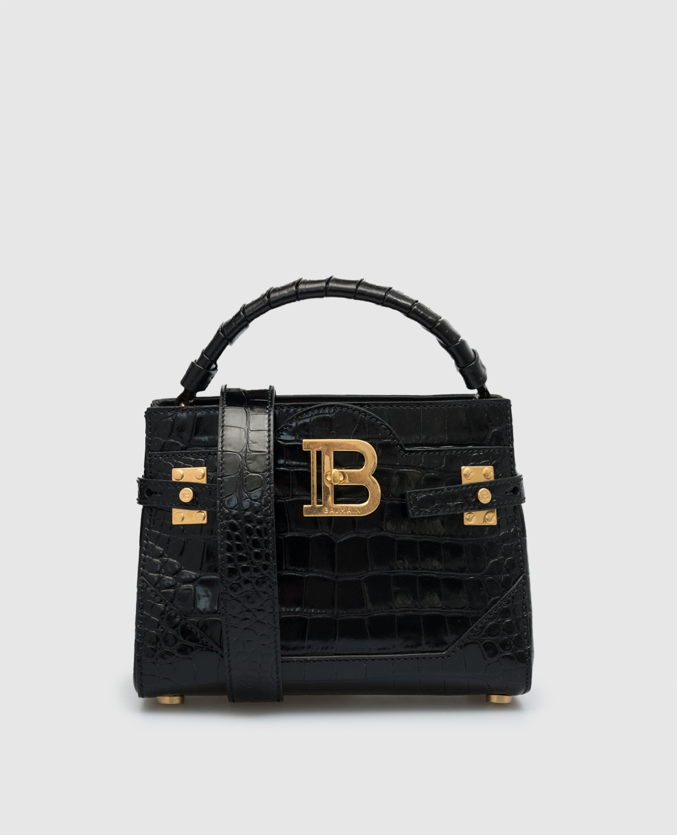 Balmain B BUZZ black leather cross body bag with crocodile