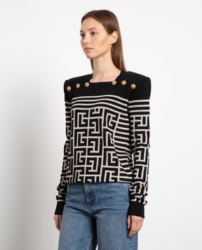 Balmain Чорний джемпер з вовни і льону у візерунок монограми AF1KK002KD54
