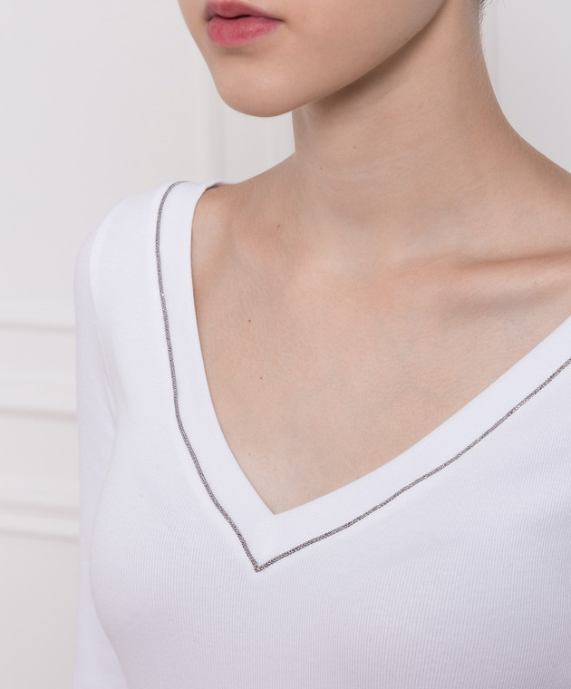 Brunello Cucinelli Белый лонгслив с цепочкой мониль M0TC8BJ302 изображение 5