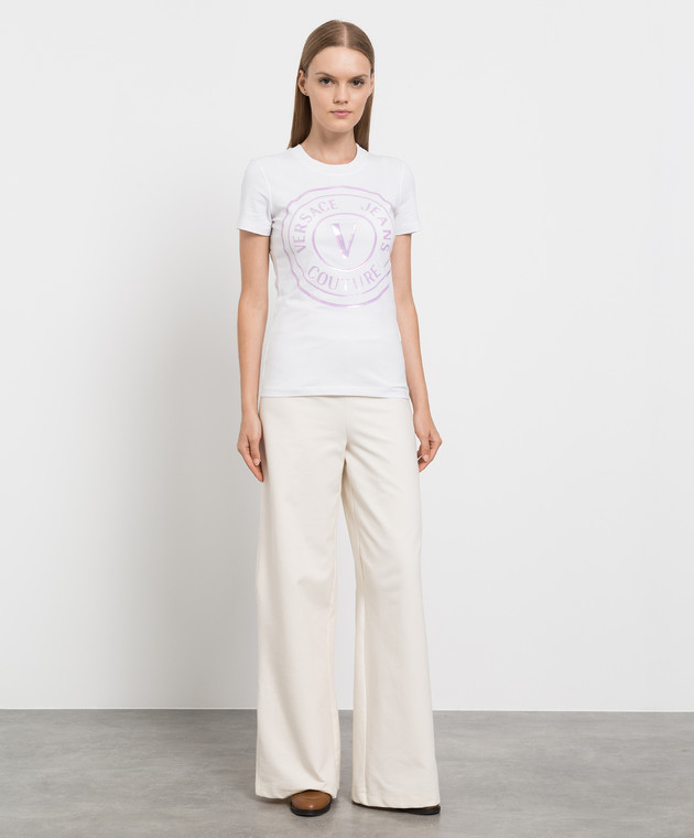 Versace Jeans Couture Біла футболка з голографічним принтом логотип 72HAHP01CJ06P зображення 2